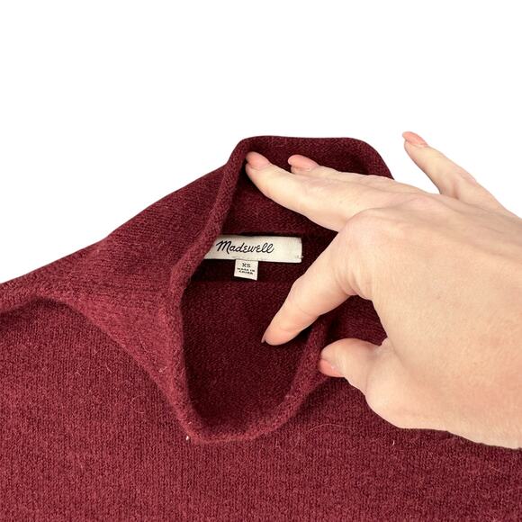 Madewell Maroon Merino Wool Sweater XS Oversized Knit Long Sleeve Mock Neck - Picture 4 of 5